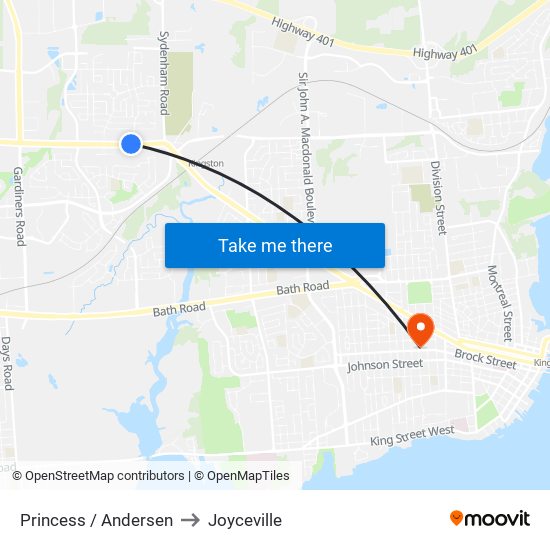 Princess / Andersen to Joyceville map