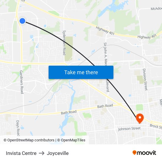 Invista Centre to Joyceville map