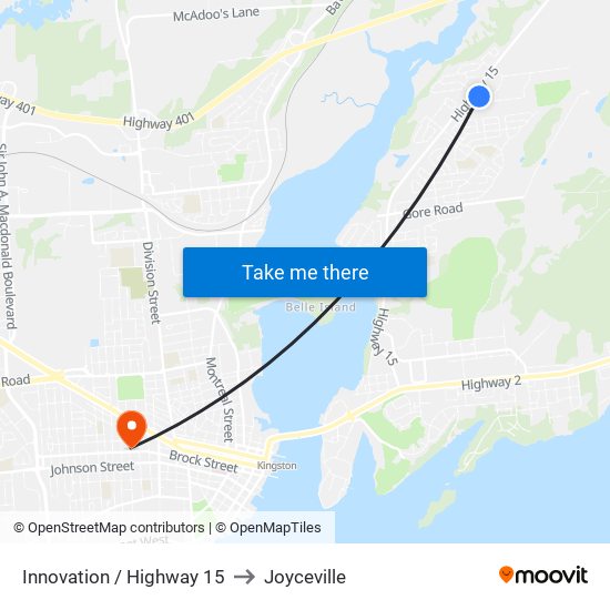 Innovation Drive at Highway 15 (North Side) to Joyceville map