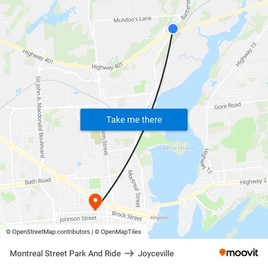 Montreal Street Park And Ride to Joyceville map