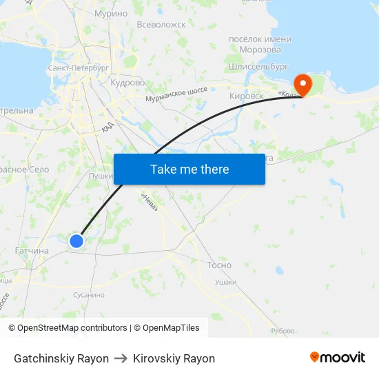 Gatchinskiy Rayon to Kirovskiy Rayon map