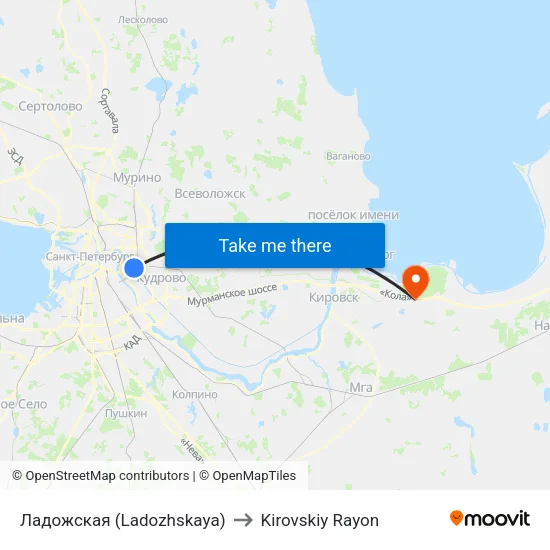 Ладожская (Ladozhskaya) to Kirovskiy Rayon map