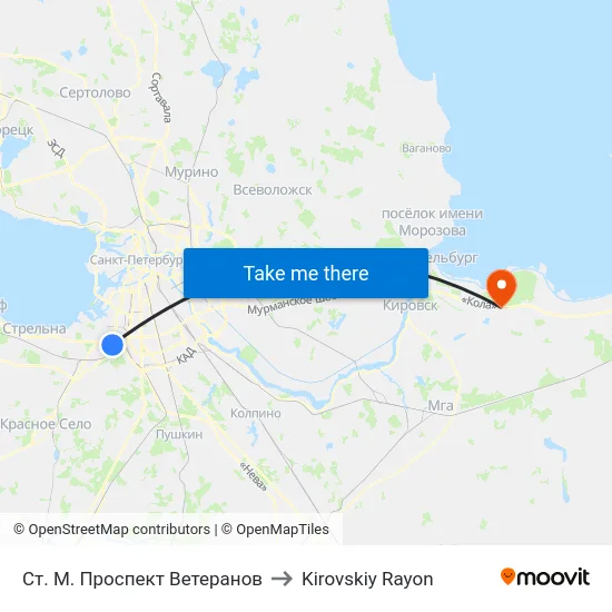 Ст. М. Проспект Ветеранов to Kirovskiy Rayon map