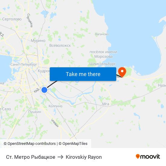 Ст. Метро Рыбацкое to Kirovskiy Rayon map