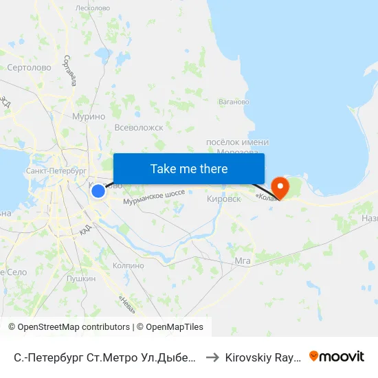 С.-Петербург  Ст.Метро Ул.Дыбенко to Kirovskiy Rayon map