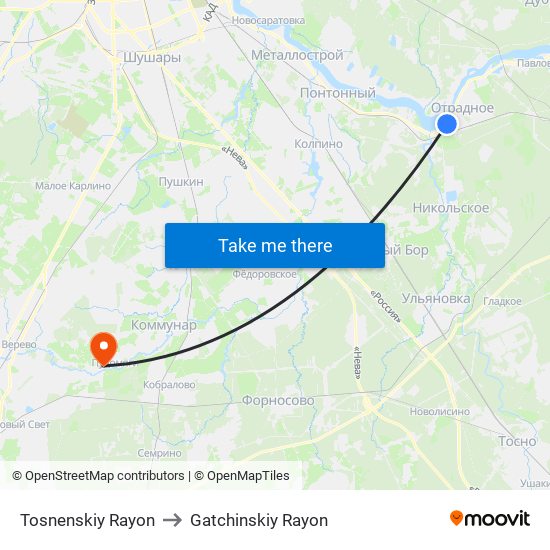 Tosnenskiy Rayon to Gatchinskiy Rayon map
