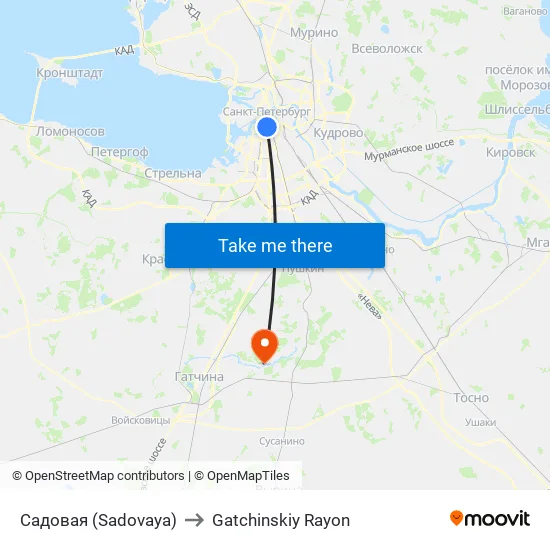 Садовая (Sadovaya) to Gatchinskiy Rayon map