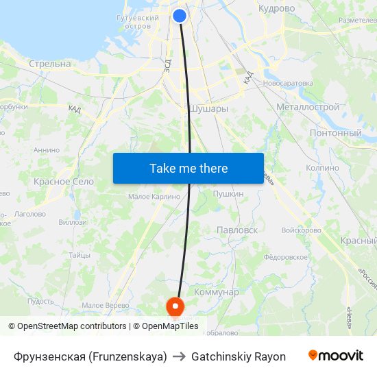 Фрунзенская (Frunzenskaya) to Gatchinskiy Rayon map