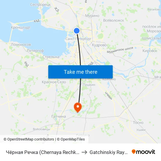 Чёрная Речка (Chernaya Rechka) to Gatchinskiy Rayon map