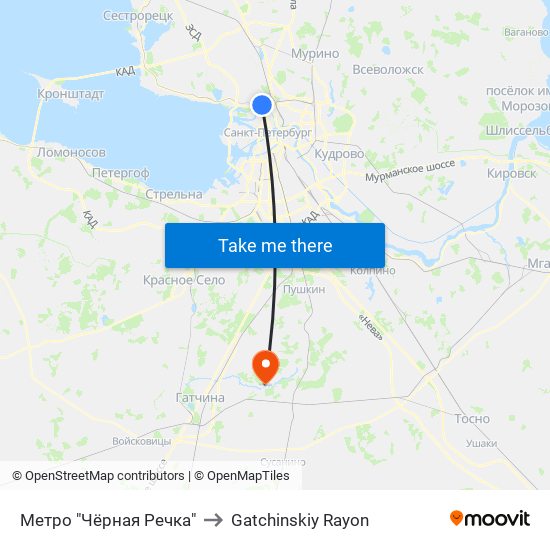 Метро "Чёрная Речка" to Gatchinskiy Rayon map