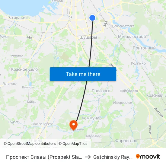 Проспект Славы (Prospekt Slavy) to Gatchinskiy Rayon map