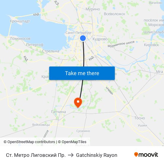 Ст. Метро Лиговский Пр. to Gatchinskiy Rayon map
