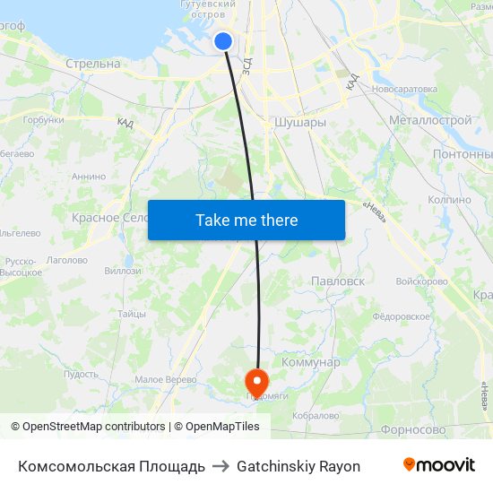 Комсомольская Площадь to Gatchinskiy Rayon map