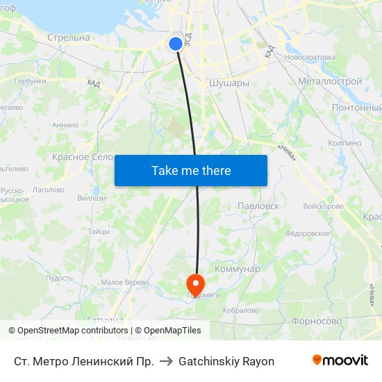 Ст. Метро Ленинский Пр. to Gatchinskiy Rayon map