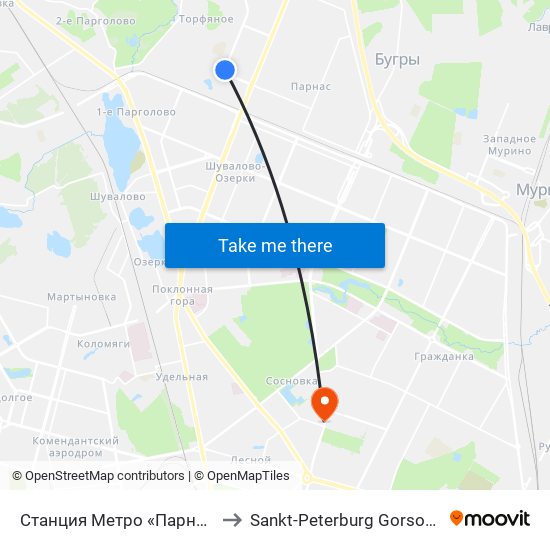 Станция Метро «Парнас» to Sankt-Peterburg Gorsovet map