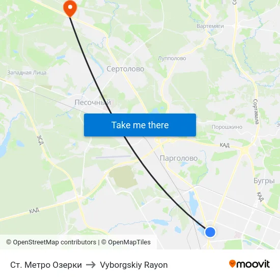 Ст. Метро Озерки to Vyborgskiy Rayon map