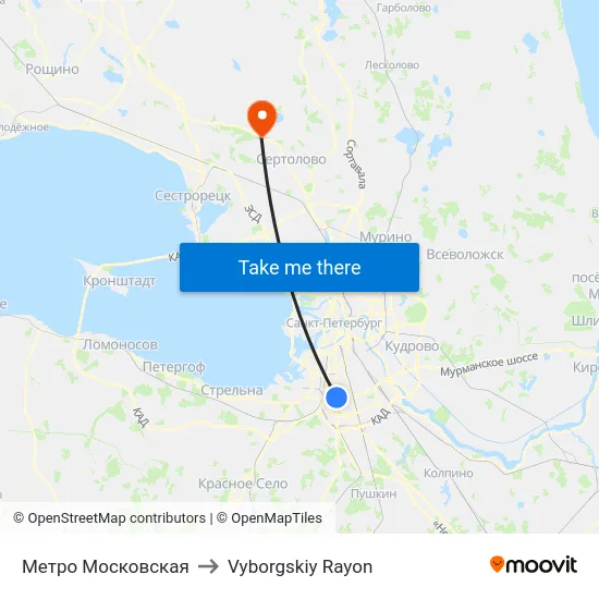 Метро Московская to Vyborgskiy Rayon map