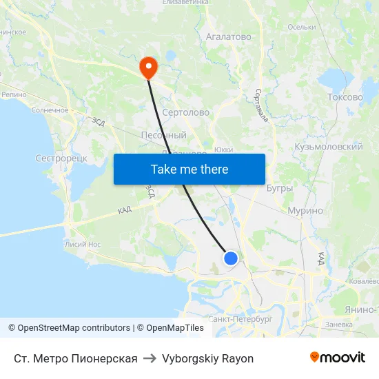 Ст. Метро Пионерская to Vyborgskiy Rayon map