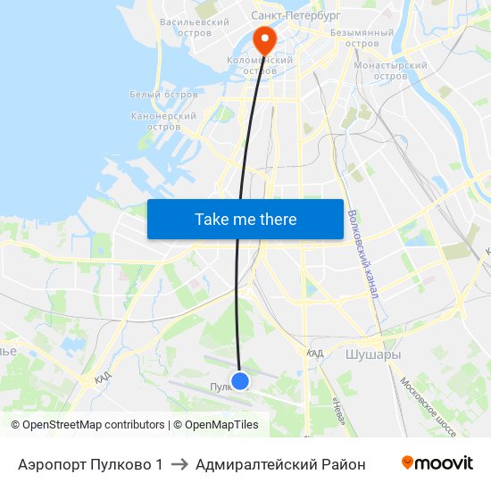 Аэропорт Пулково 1 to Адмиралтейский Район map