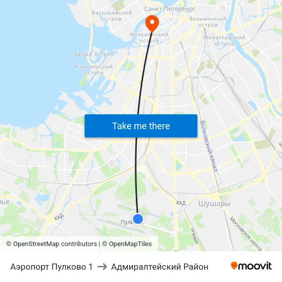 Аэропорт Пулково 1 to Адмиралтейский Район map