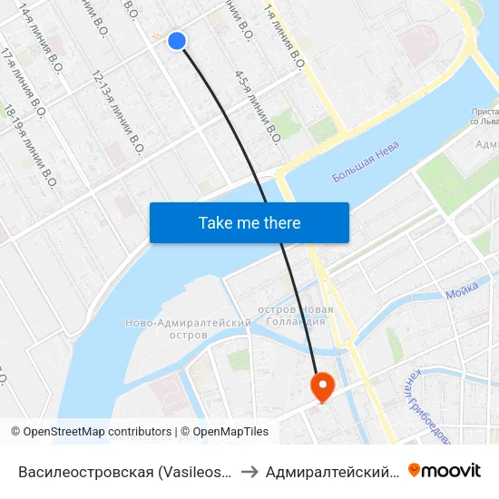 Василеостровская (Vasileostrovskaya) to Адмиралтейский Район map