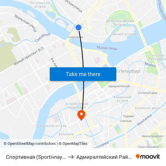 Спортивная (Sportivnaya) to Адмиралтейский Район map