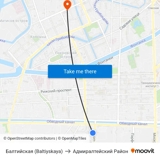 Балтийская (Baltiyskaya) to Адмиралтейский Район map