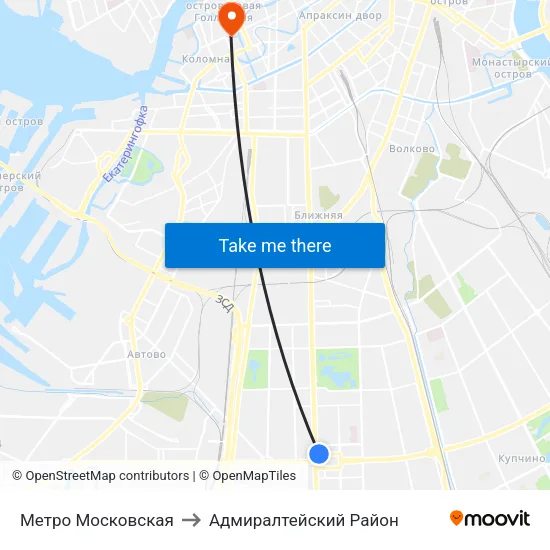 Метро Московская to Адмиралтейский Район map