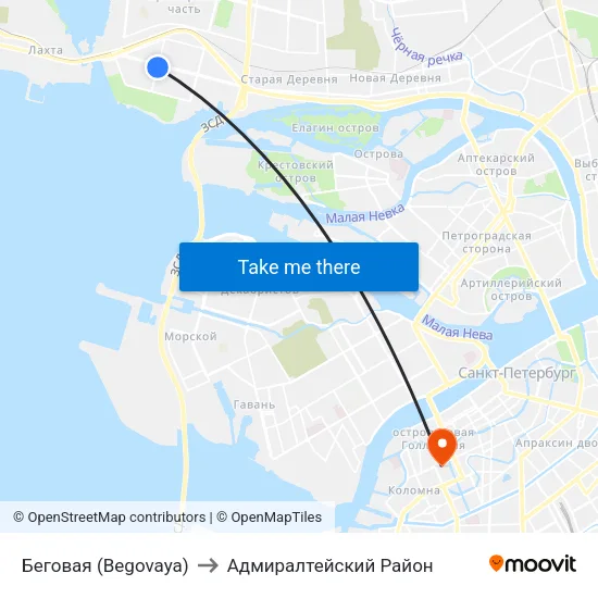 Беговая (Begovaya) to Адмиралтейский Район map