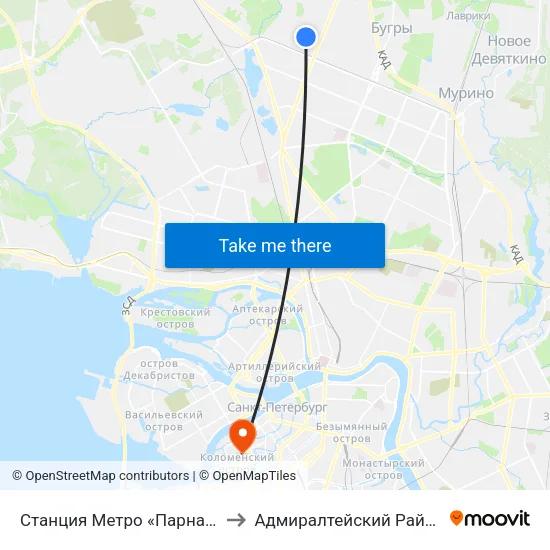 Станция Метро «Парнас» to Адмиралтейский Район map