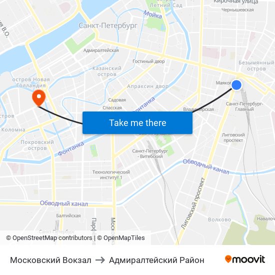 Московский Вокзал to Адмиралтейский Район map