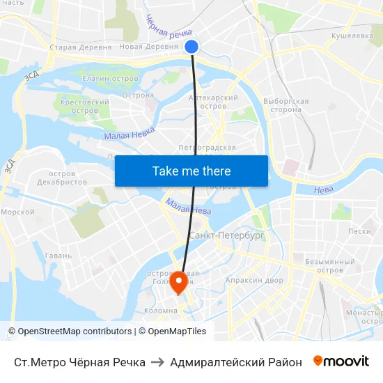 Ст.Метро Чёрная Речка to Адмиралтейский Район map