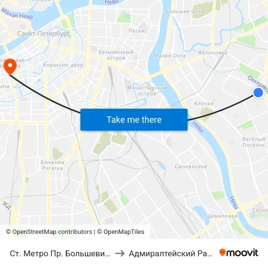 Ст. Метро Пр. Большевиков to Адмиралтейский Район map