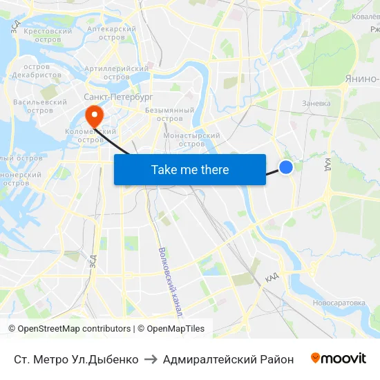 Ст. Метро Ул.Дыбенко to Адмиралтейский Район map