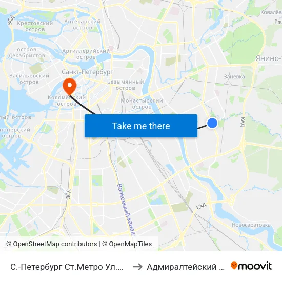 С.-Петербург  Ст.Метро Ул.Дыбенко to Адмиралтейский Район map