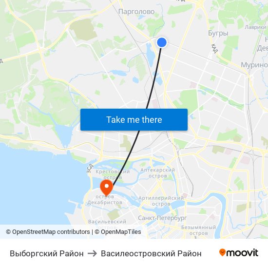 Выборгский Район to Василеостровский Район map