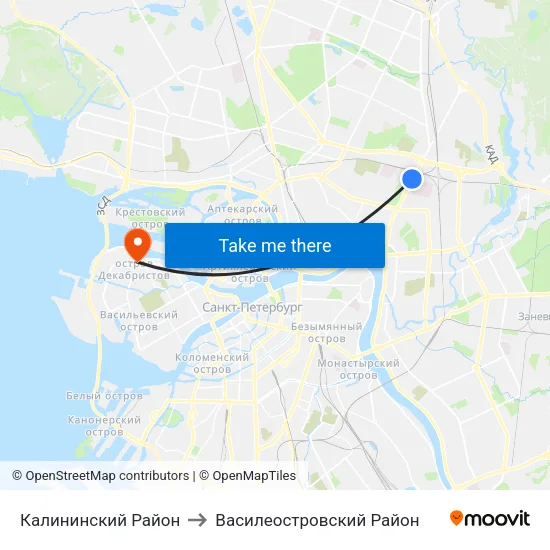Калининский Район to Василеостровский Район map
