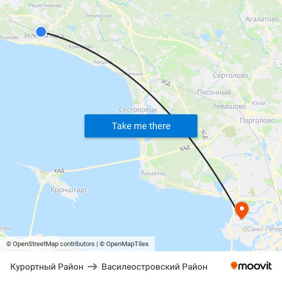 Курортный Район to Василеостровский Район map