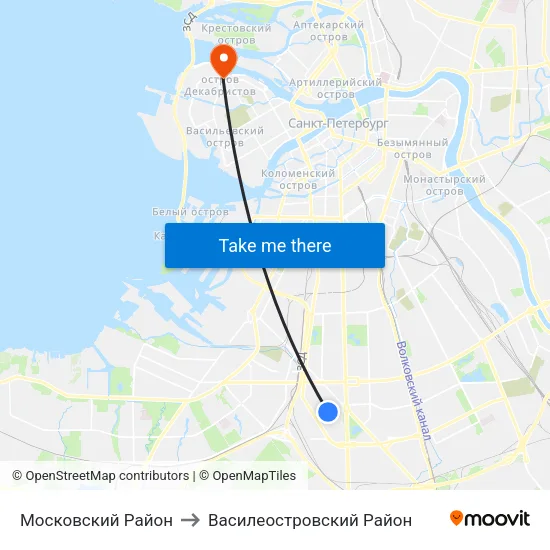 Московский Район to Василеостровский Район map