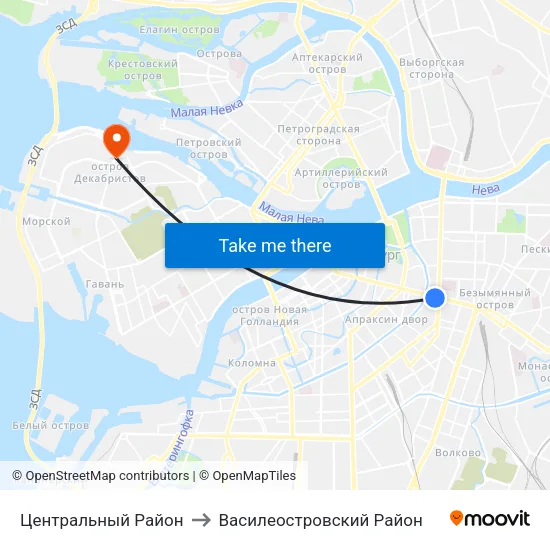 Центральный Район to Василеостровский Район map