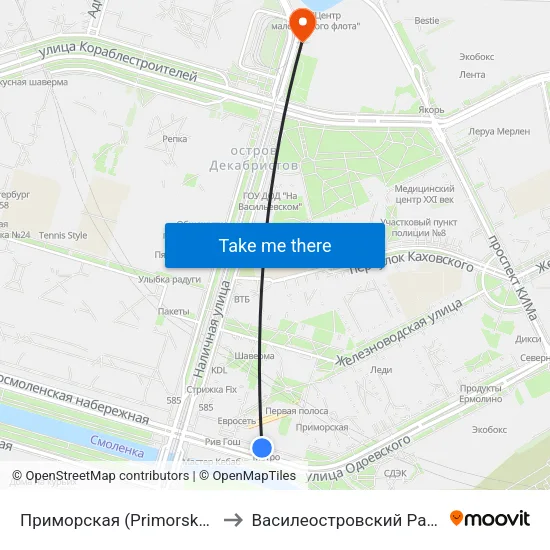 Приморская (Primorskaya) to Василеостровский Район map
