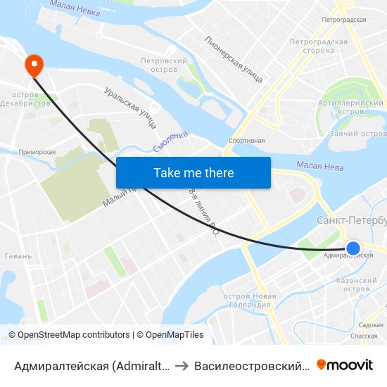 Адмиралтейская (Admiralteyskaya) to Василеостровский Район map