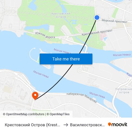 Крестовский Остров (Krestovskiy Ostrov) to Василеостровский Район map