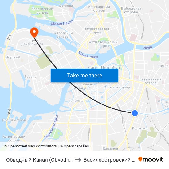 Обводный Канал (Obvodny Kanal) to Василеостровский Район map