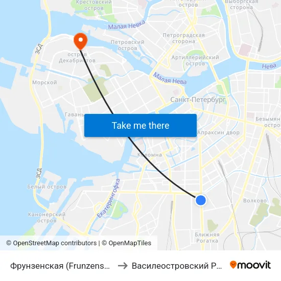 Фрунзенская (Frunzenskaya) to Василеостровский Район map