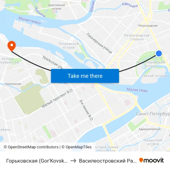 Горьковская (Gor'Kovskaya) to Василеостровский Район map
