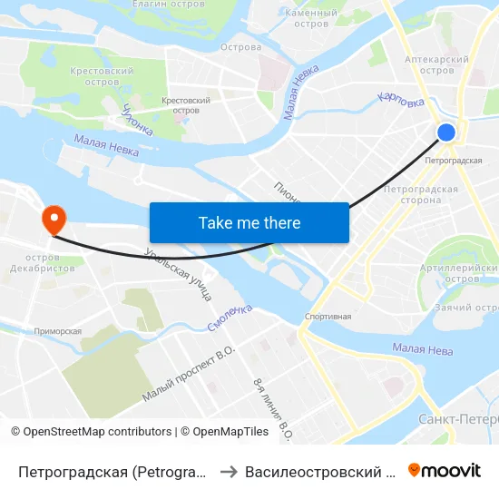 Петроградская (Petrogradskaya) to Василеостровский Район map