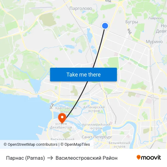Парнас (Parnas) to Василеостровский Район map