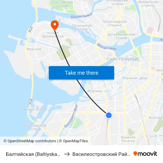 Балтийская (Baltiyskaya) to Василеостровский Район map