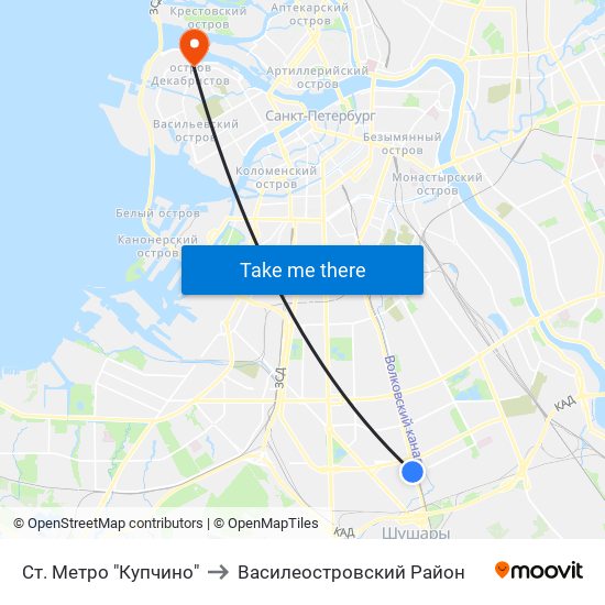 Ст. Метро "Купчино" to Василеостровский Район map